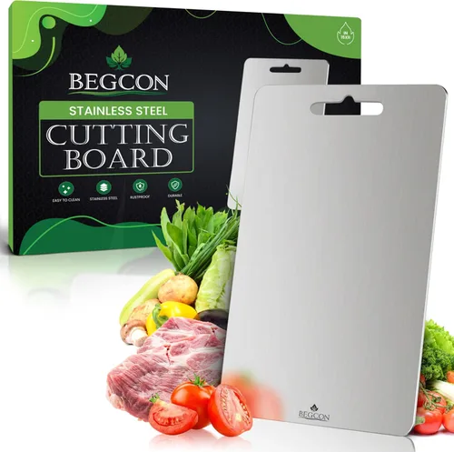 Vista 10 de Tablas de cortar de acero inoxidable para cocina, acero inoxidable 304 de grado alimenticio, tabla de cortar no tóxica de doble cara, tablas