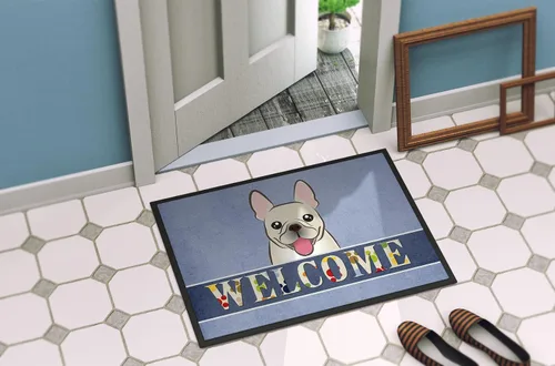 Vista 4 de Caroline's Treasures BB1424MAT - Tapete de bienvenida con diseño de bulldog francés de 18 x 27 pulgadas, color azul, para interiores y exteriores
