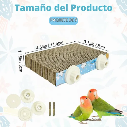 Vista 3 de 3 piezas de plataforma de cartón para pájaros, jaula de loro, perca, soporte de molienda de patas de pájaro, periquito masticable, jaula de loro