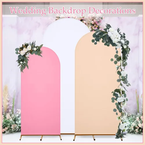 Vista 5 de Gisafai Juego de 6 soportes de metal para telón de fondo de arco y cubierta de arco de boda Chiara con cubierta de elastano para decoración de bodas