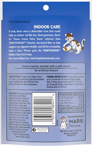 Vista 2 de Temptations Cat Treats Indoor Care, golosinas clásicas crujientes y suaves para gatos, sabroso sabor a pollo, bolsa de 2.1 onzas (paquete de 12)