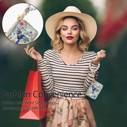 Vista 2 de Cartera RFID, tarjetero para mujer, cartera pequeña con ranuras para tarjetas, tarjetero de cuero RFID, tarjetero con llavero para tarjetas
