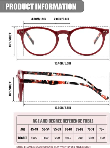 Vista 3 de MDee Gafas de lectura para mujer, paquete de 3 unidades, redondas, con bloqueo de luz azul, bisagras de resorte