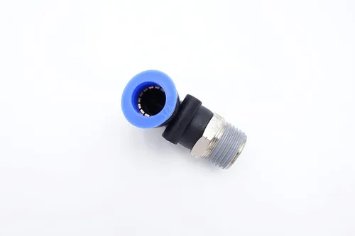 Vista 2 de Accesorio de Conexión por Empuje 1/2" Tubo OD x 1/2" Rosca Macho NPT, Codo Neumático Macho para Línea de Aire y Agua de 90 Grados con Giratorio