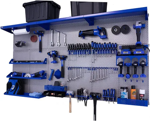 Vista 23 de OmniWall Weekend Warrior XL - Sistema de organización de pared de metal (negro/azul)