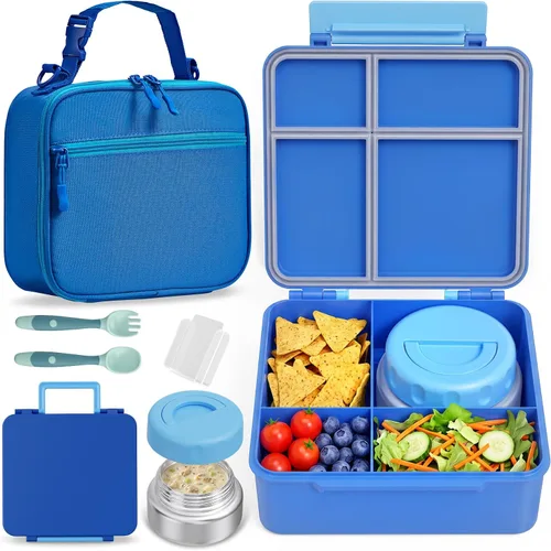 Vista 12 de Lonchera Bento para niños con contenedor térmico de alimentos (9 onzas), lonchera de 4 compartimentos, divisor ajustable, lonchera Bento a prueba