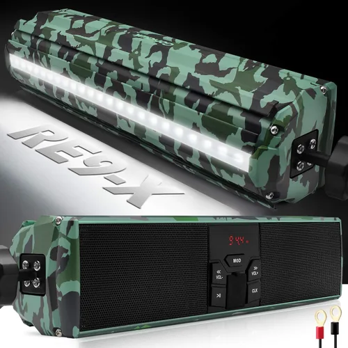 Vista 11 de GoHawk Altavoces de motocicleta Bluetooth impermeables, altavoces de manillar de motocicleta con luz LED, radio AUX/FM/puerto USB para motocicleta