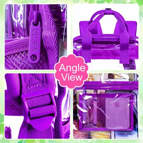 Vista 7 de ZLYERT Mochila transparente, resistente bolsa de libros transparente, mochilas grandes de PVC transparente para mujeres y hombres
