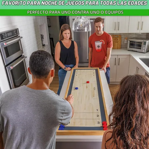Vista 6 de GoSports Juego 2 en 1 de Shuffleboard de Mesa de 6 pies y Curling con 8 Discos y Bolsa de Transporte