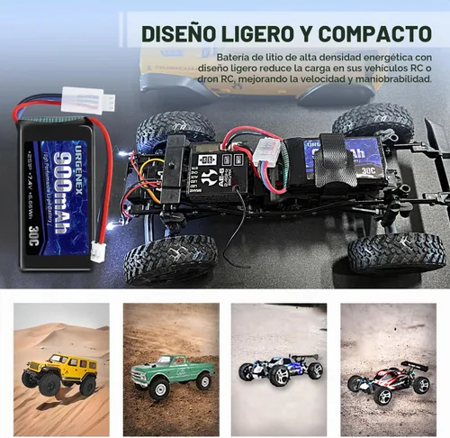 Vista 6 de SCX24 Batería 7.4V Lipos 2S 30C (Ráfaga 60C) 900mAh Batería de Litio Recargable con Enchufe PH2.0 Compatible con la mayoría de coches RC, camiones