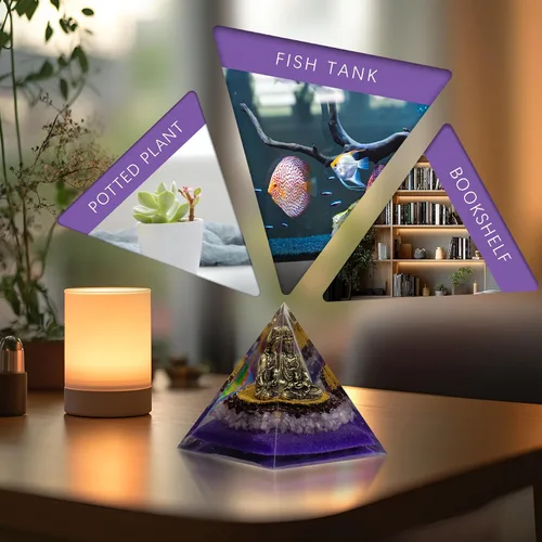 Vista 3 de FENGSHUI-CAISHEN Estatua de Guan Yin en pirámide de organito de cristal curativo - Quan Yin, Kwan Yin, Quan Am, Kuan Yin, Estatua de Guanyin