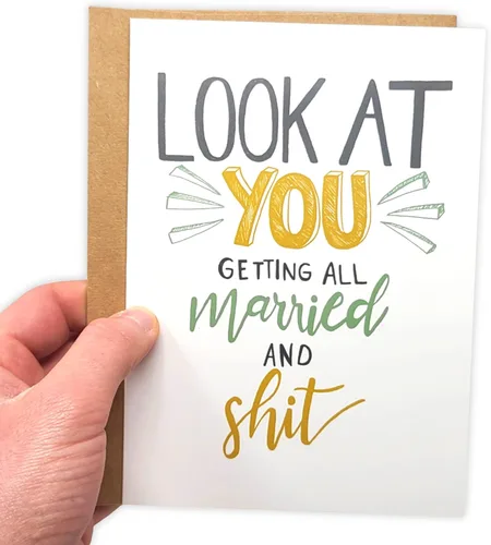 Vista 5 de Sleazy Greetings Divertida tarjeta de boda para compromiso matrimonial – Humor para adultos, tarjeta de felicitación de boda sucia (casado y mierda)