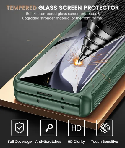 Vista 6 de Caka Funda para Galaxy Z Fold 5 (2023), [Clip resistente para cinturón] Funda con protector de pantalla integrado y soporte magnético y cubierta