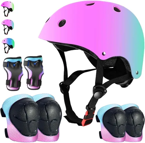 Vista 8 de Juego de casco de bicicleta ajustable para niños, chicos, chicas y adolescentes de 3 a 8 años de edad, incluye protectores de codo, rodilla