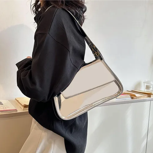 Vista 4 de Bolso de hombro pequeño para mujer, lindo bolso de mano hobo de noche, bolso de mano Y2K plateado brillante para fiesta, graduación, boda, B plateado
