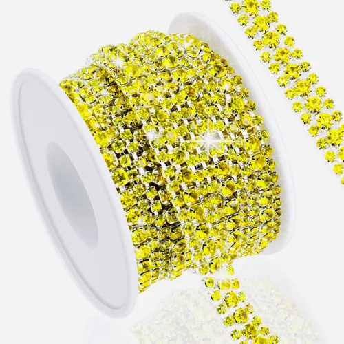 Vista 17 de Cadena de diamantes de imitación de 3 yardas con 3 filas para manualidades, cadena de cierre de diamantes de imitación plateada para hacer joyas