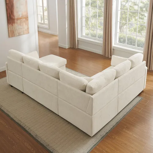 Vista 9 de Sofá Seccional Cama de 111 pulgadas con Cama Extraíble, Sofá Modular de 6 Asientos en Forma de U con Chaise de Almacenamiento, Sofá Seccional
