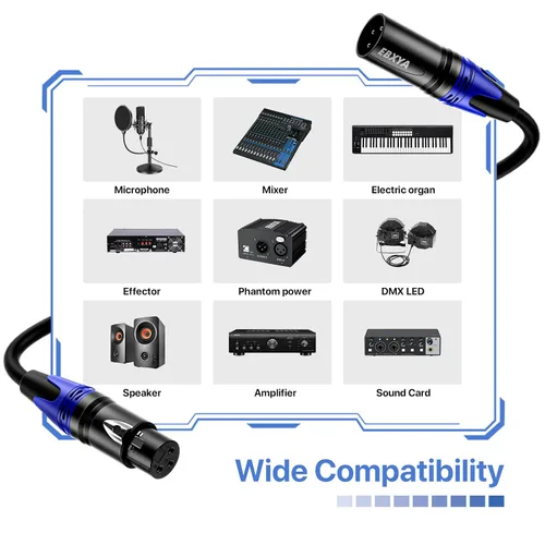 Vista 2 de EBXYA Cables XLR, paquete de 6 cables de micrófono XLR macho a hembra, cable de altavoz XLR equilibrado de 3 pines, cable de micrófono multicolor