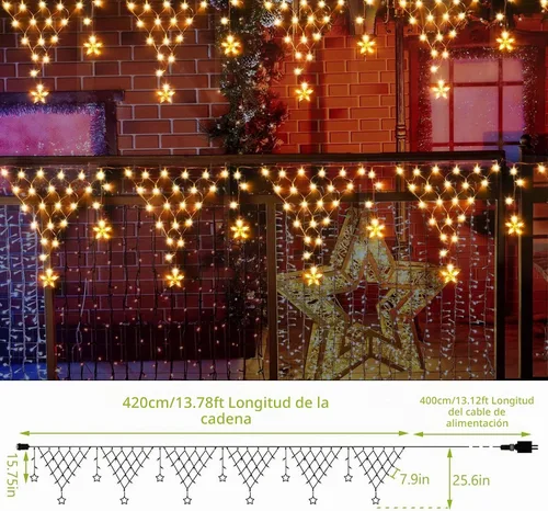 Vista 5 de Decoración de luces de Navidad al aire libre de 13.8 pies, 200 luces LED con 12 estrellas, 8 modos de luces de hadas regulables para decoración