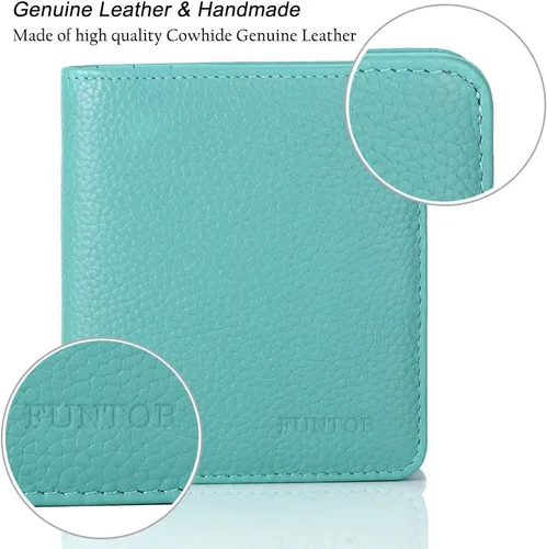 Vista 5 de Funtor Cartera de cuero para mujer, pequeña y compacta, con bolsillo doble, bloqueo RFID, para mujer