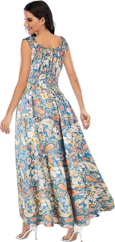 Vista 2 de Vestido largo sin mangas para mujer, holgado, estampado y bohemio, vestido de verano para invitadas de boda
