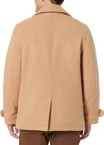Vista 2 de Tienda Essentials Peacoat de mezcla de lana pesada de doble botonadura para hombre