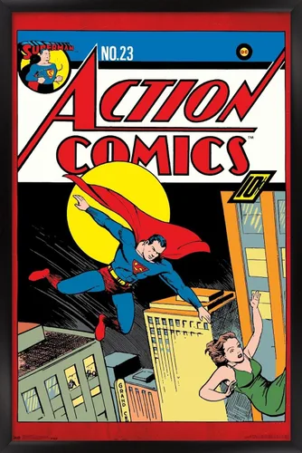 Vista 9 de Trends International DC Comics - Póster de pared de Superman - Action Comics 23, 14.725 x 22.375 pulgadas, versión enmarcada de madera de granero