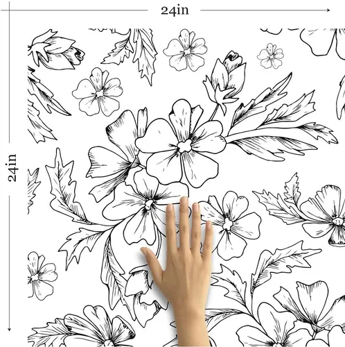 Vista 5 de Walls By Me Peel and Stick Black and White Textured Floral Removable Wallpaper 6488-2ft x 8.5ft (61x260cm)