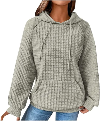 Vista 6 de Ceboyel Sudaderas ligeras con capucha para mujer, de punto gofre, de manga larga, suéter lindo para adolescentes y niñas 2023