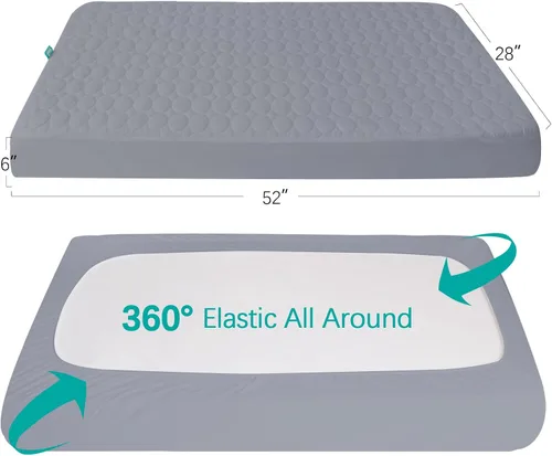 Vista 6 de Protector de colchón impermeable para cuna, funda de colchón para cuna para bebé, lavable a máquina y apto para secadora, protector de colchón
