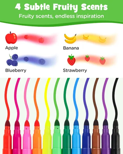 Vista 4 de D-FantiX 12 Packs Fruit Scented Washable Markers for Kids Toddlers, 144 Count Coloring Markers Set, Bulk Art Supplies, Back to School Supplies
