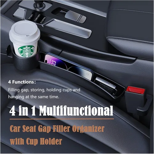 Vista 2 de Organizador de doble ranura para asiento de automóvil con soporte para tazas, tira universal de llenado de huecos para automóvil, paquete de 2