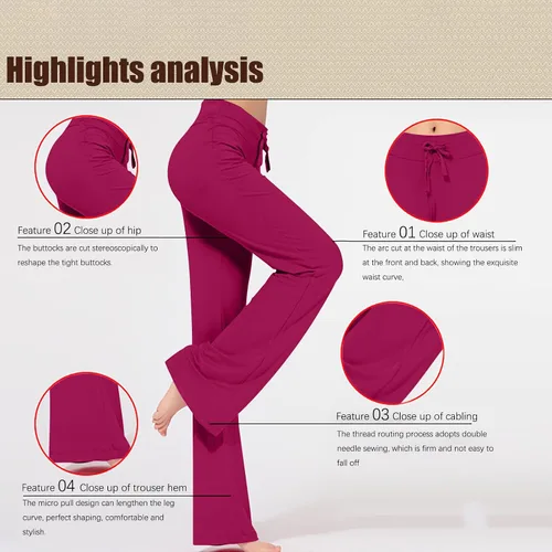 Vista 6 de LRMQS Leggings de yoga de pierna ancha para mujer, con cordón elástico, cintura alta, para gimnasio, deportes, pantalones de entrenamiento