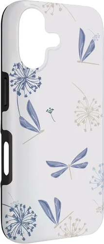 Vista 3 de Bonita funda para iPhone 17 con diseño de libélula de diente de león azul lavanda beige