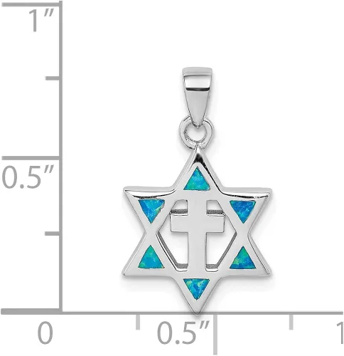 Vista 4 de Colgante de plata de ley 925 con diseño de estrella de David Lucky Jewish Created Opal CZ Cubic Zirconia