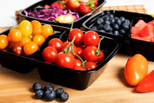 Vista 3 de Contenedor de preparación de comidas, reutilizable, 2 compartimentos con tapas, 28 onzas (25 juegos), recipientes de preparación de alimentos, caja