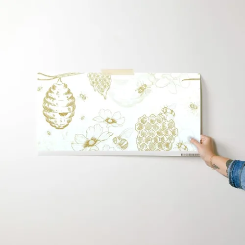 Vista 7 de Muestra de papel tapiz extraíble – Colmena de abeja Toile flores amarillas grandes mostaza oro abeja miel papel pintado personalizado pre-pegado por