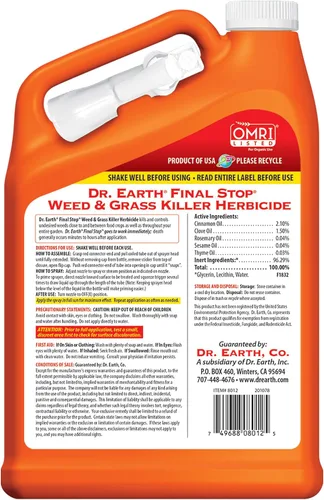 Vista 2 de DR Earth Final Stop Herbicida natural listo para usar, 1 galón