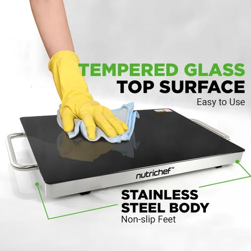 Vista 4 de NutriChef - Charola eléctrica para mantener los alimentos calientes con parte superior de vidrio negro - Ideal para el hogar, buffets, fiestas