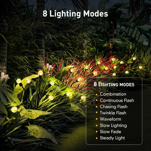 Vista 3 de iFalarila Luces solares de jardín de luciérnaga de 8 modos para exteriores, luces de hadas impermeables con paneles solares de 1200 mAh, globo