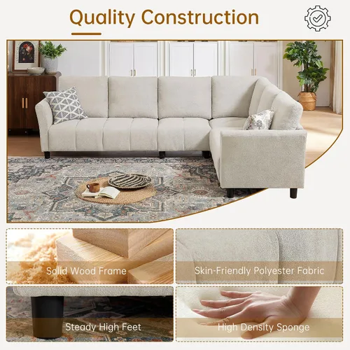 Vista 3 de Sofá modular modular en forma de L de 103 pulgadas, moderno sofá de tela de lino con fundas de cojín extraíbles, sofás modulares reversibles