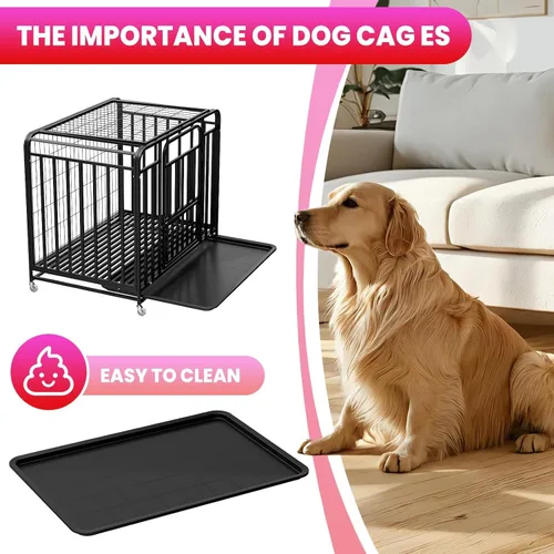Vista 8 de 42 Heavy Duty Metal Pet Dog Cage Crate 3-Door Lock Design Kennel with 4 Brake Wheels & Removable Bottom Tray