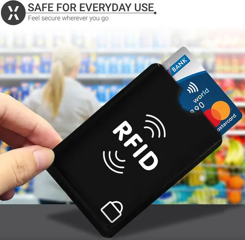 Vista 18 de SaiTech IT Juego de 10 fundas de bloqueo RFID, la mejor manera de proteger tus tarjetas del robo electrónico, diseño duradero, ligero y compacto