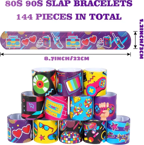 Vista 2 de Kolewo4ever 144 pulseras de los años 80 y 90 de vuelta a los años 80 y 90 decoraciones de fiesta temática de fiesta pulseras retro linda cinta