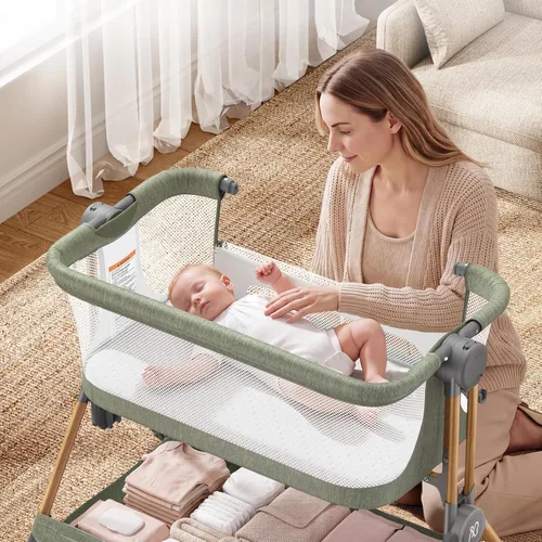 Vista 6 de ANGELBLISS Cuna de bebé, cama de noche 3 en 1, cuna plegable con un clic