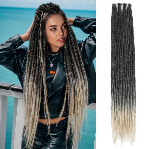 Vista 12 de Kraler Extensiones de Rastas Azules, Extensiones de Rastas Sintéticas de Ganchillo de 22", 100% Hechas a Mano, Rastas de Una Sola Punta, Delgadas