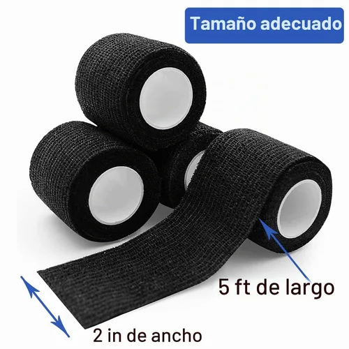 Vista 2 de 24 cubiertas elásticas autoadhesivas para máquina con cinta de agarre de tatuaje, color negro