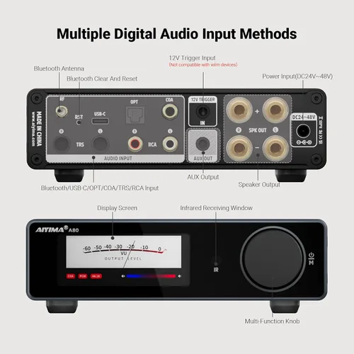 Vista 3 de AIYIMA Amplificador estéreo Bluetooth A80 TPA3255, PFFB y medidor digital