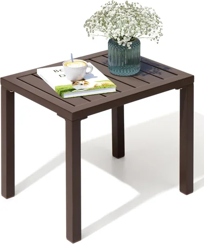 Vista 11 de Crestlive Products Mesa auxiliar para exteriores, mesa auxiliar rectangular de aluminio, mesa de café para patio pequeño para interiores y Negro