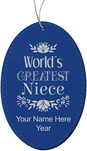 Vista 6 de LaserGram Personalized Christmas Ornament, World's Greatest Niece, Faux Leather, Custom Laser Engraved Gift Idea (Oval Shape, Gray)